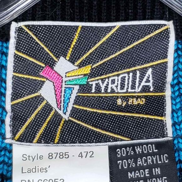 Vintage Tyrolia by Head Sweater Men’s Blue Neon Wool Ski Size ? Geometric - Picture 6 of 9